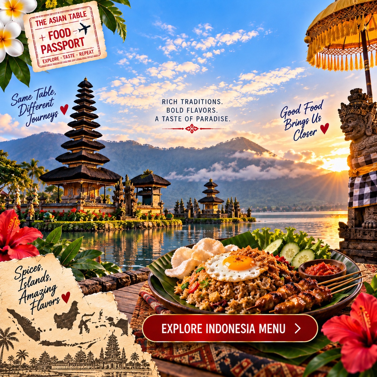 Indonesia food and travel destination collage