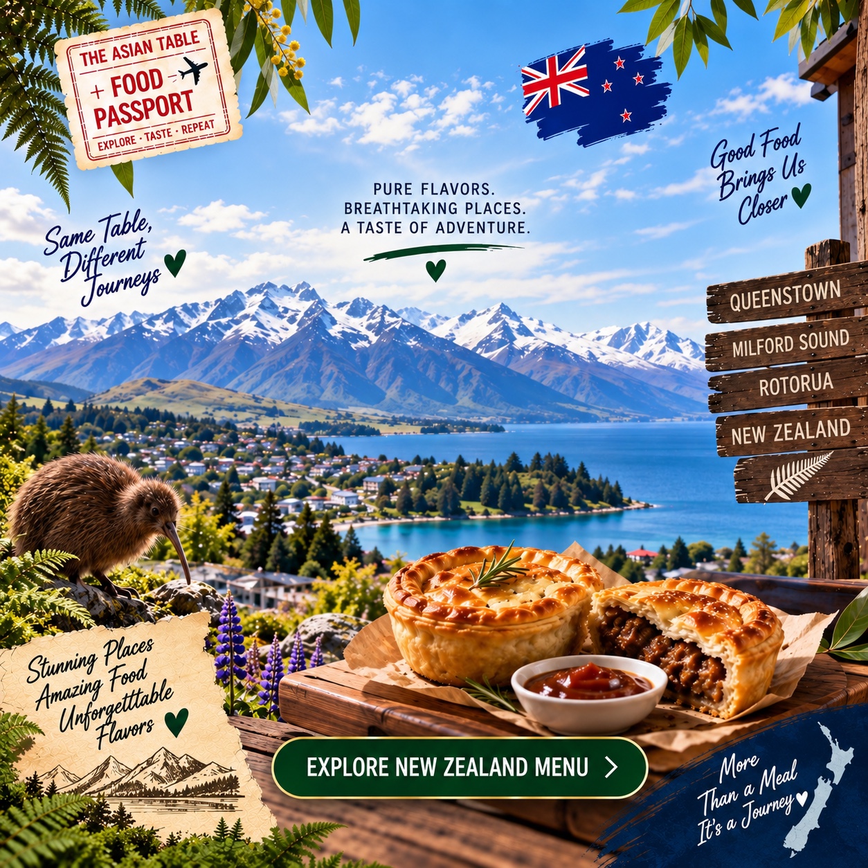 New Zealand food and travel destination collage