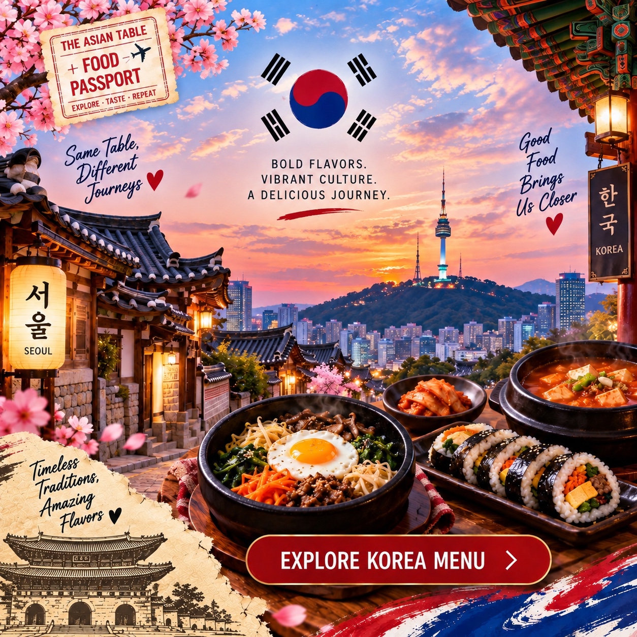 South Korea food and travel destination collage