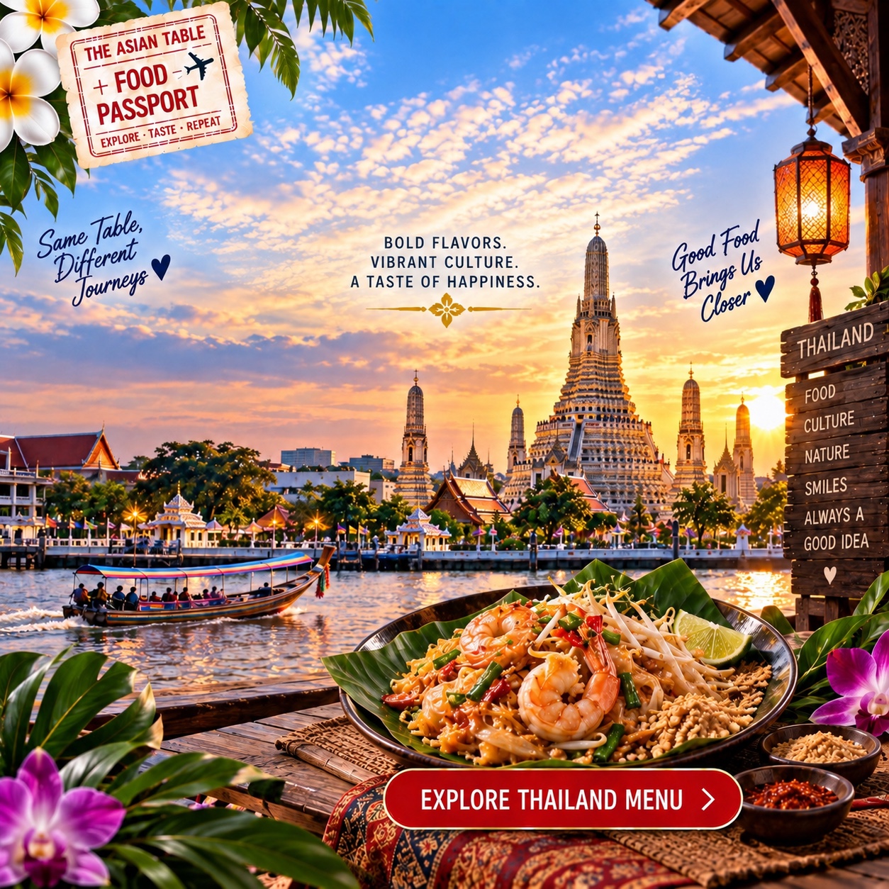 Thailand food and travel destination collage